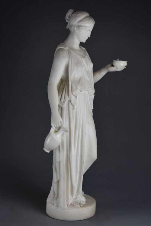 Fine Quality Mid 19thc Carved Marble Figure of Hebe, Goddess of Youth After Bertel Thorvaldsen (1770-1844)