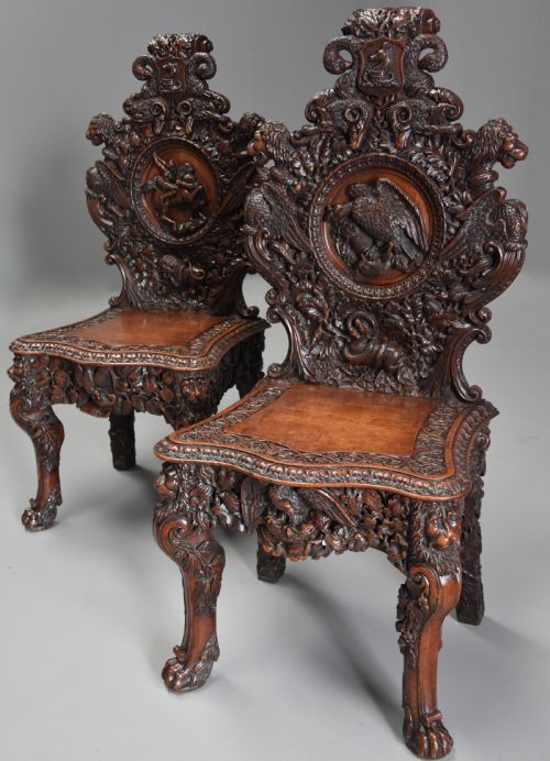 fig 2. Superb pair of mid 19thc Exhibition quality carved oak chairs of large proportion