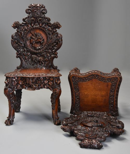 fig 3. Superb pair of mid 19thc Exhibition quality carved oak chairs of large proportion