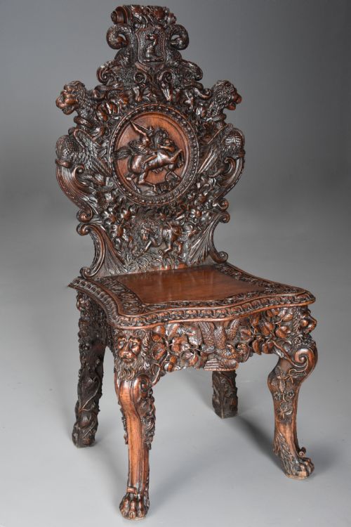fig 4. Superb pair of mid 19thc Exhibition quality carved oak chairs of large proportion