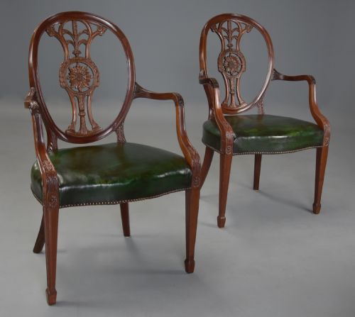 Pair of Late 19th Century Hepplewhite Style Mahogany Oval Back Open Armchairs