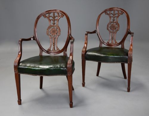 fig 2. Pair of late 19th century Hepplewhite style mahogany oval back open armchairs