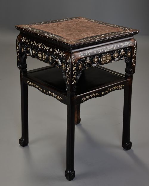 Highly Decorative Late 19thc Chinese Hardwood & Mother of Pearl Square Pot Stand