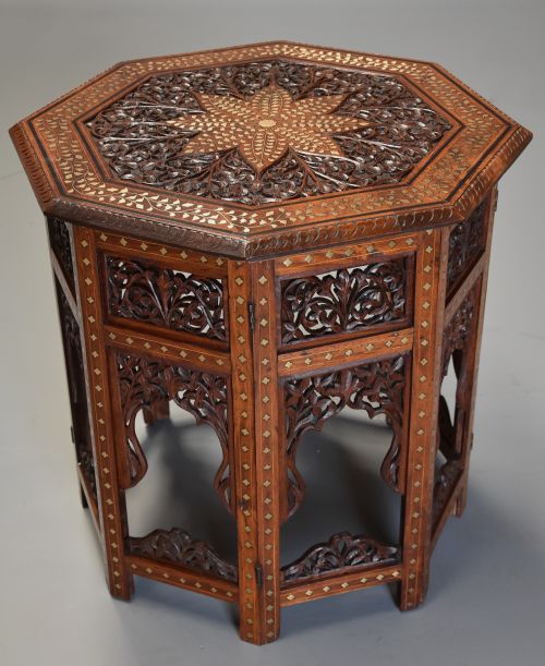 fig 2. Superb quality highly decorative 19thc Anglo Indian carved & inlaid hardwood octagonal table
