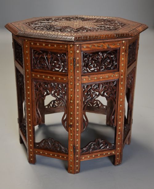 fig 3. Superb quality highly decorative 19thc Anglo Indian carved & inlaid hardwood octagonal table