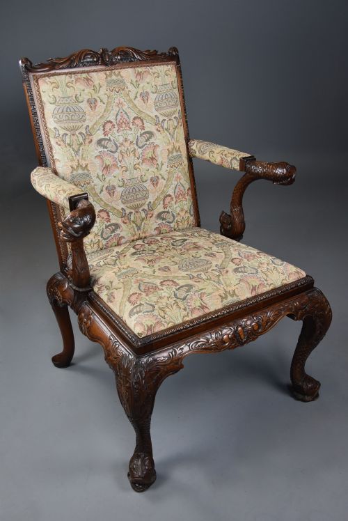 fig 1. Superb George II style mahogany Gainsborough open armchair or library chair 