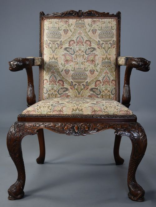 fig 3. Superb George II style mahogany Gainsborough open armchair or library chair 