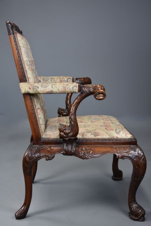 fig 7. Superb George II style mahogany Gainsborough open armchair or library chair 