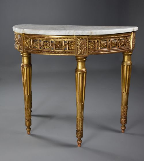 Highly Decorative Late 19th Century French Demi-lune Gilt Console Table