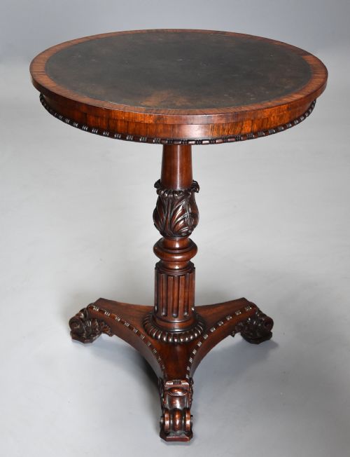 Exceptionally Fine Quality 19thc Rosewood Circular Occasional Table with Leather Top