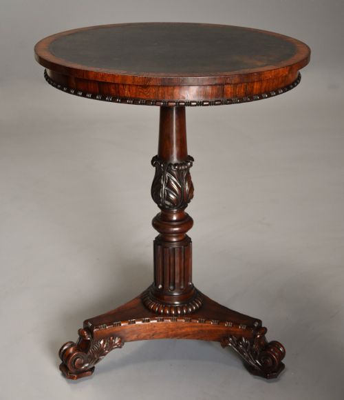 fig 1. Exceptionally fine quality 19thc rosewood circular occasional table with leather top