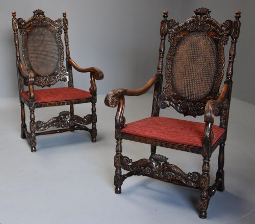 Superb Pair of Carolean or Charles II Style Walnut Armchairs of Good Proportions