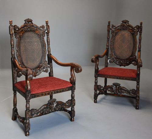 fig 1. Superb pair of Carolean or Charles II style walnut armchairs of good proportions