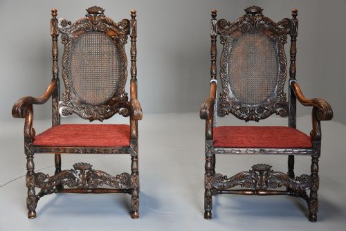 fig 2. Superb pair of Carolean or Charles II style walnut armchairs of good proportions
