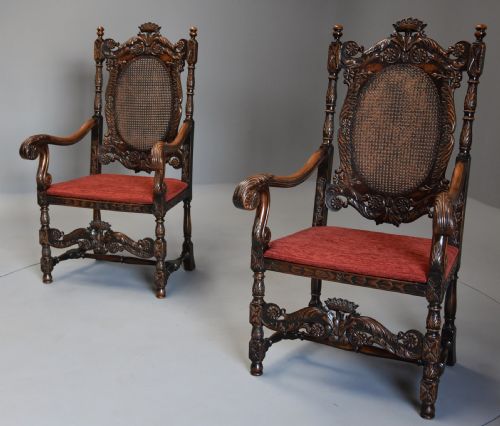 fig 3. Superb pair of Carolean or Charles II style walnut armchairs of good proportions