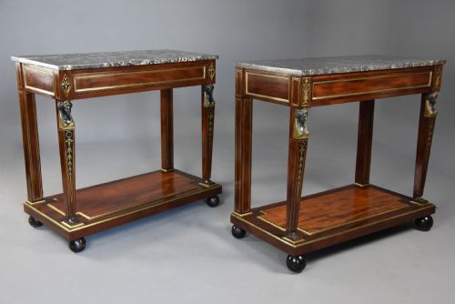 Superb Quality Near Pair of Early 19thc French Empire Mahogany Console Tables