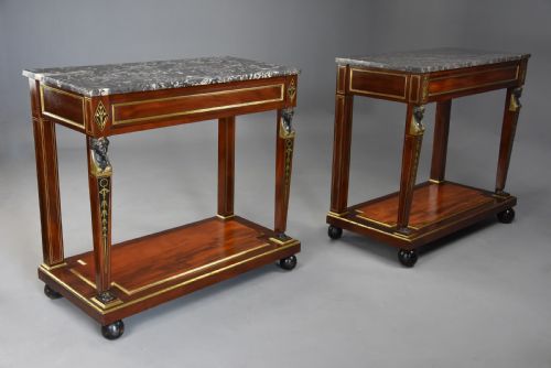 fig 2. Superb quality near pair of early 19thc French Empire mahogany console tables