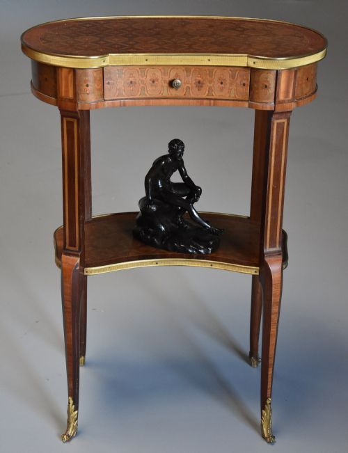 fig 1. Fine quality late 19thc French parquetry two tier Kingwood kidney shaped table