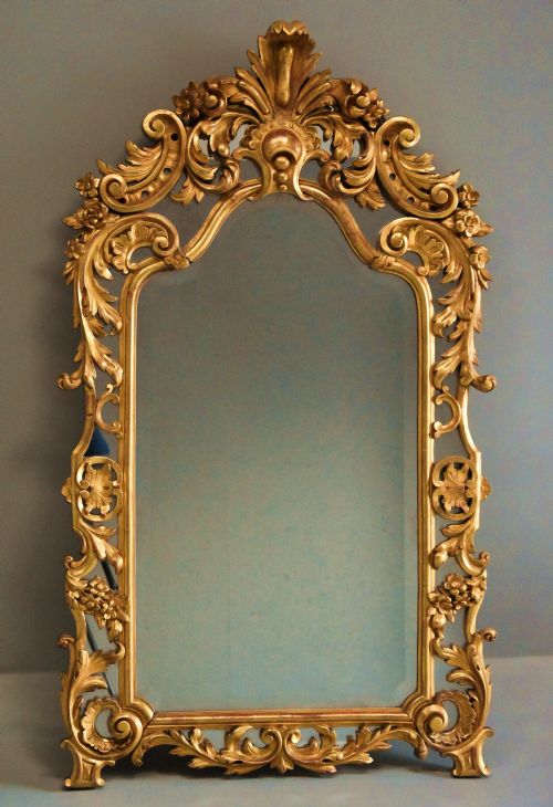 Large Mid 19th Century Italian Giltwood Mirror with Arched Top