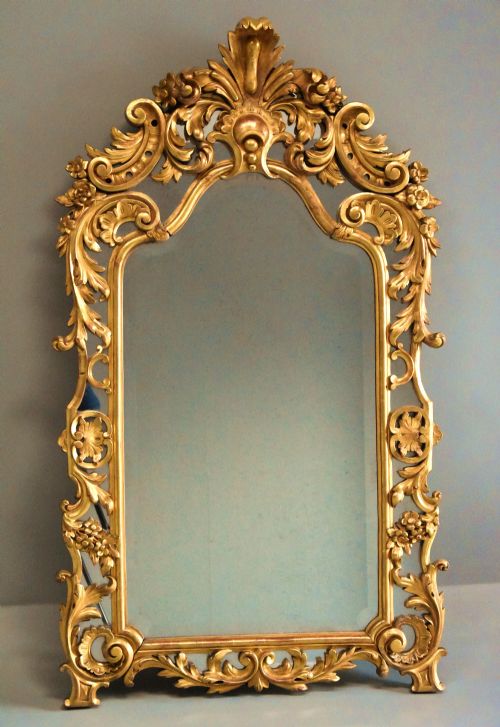 fig 1. Large mid 19th century Italian giltwood mirror with arched top