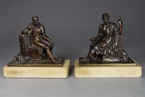 Fine Quality Pair of Late 19th Century French Bronzes of Socrates and Leon of Salamis with Superb Patina