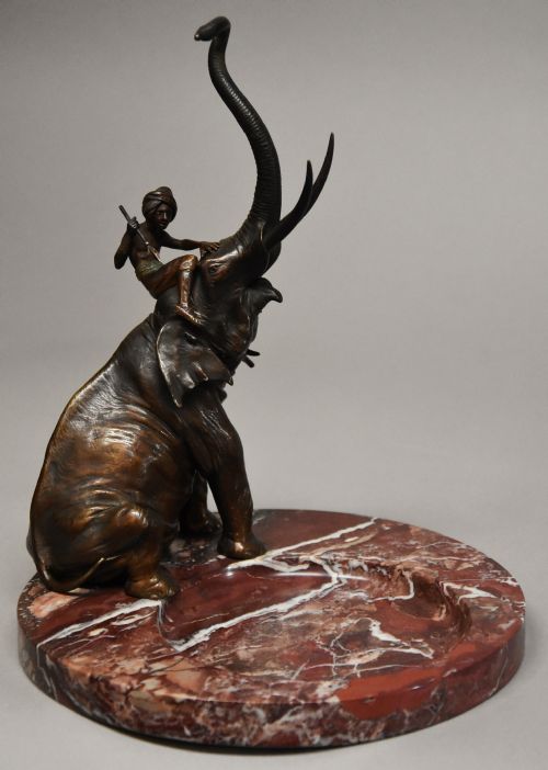 Superb Quality Late 19th Century Bronze Elephant on Marble Base by Franz Bergman
