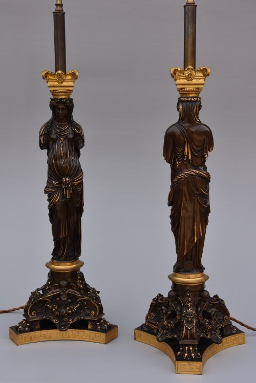 fig 2. Large pair of superb quality 19thc bronze & gilt bronze table lamps, signed Barbedienne