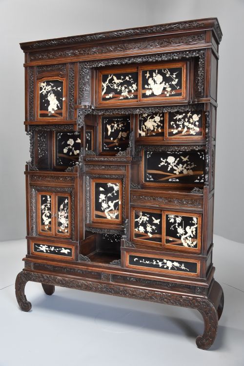 Late 19th Century Highly Decorative Large Japanese Meiji Period Shodana Cabinet