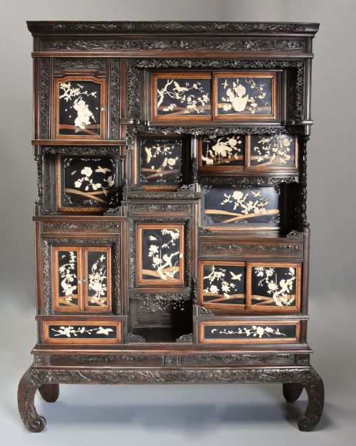 fig 1. Late 19th century highly decorative large Japanese Meiji period shodana cabinet