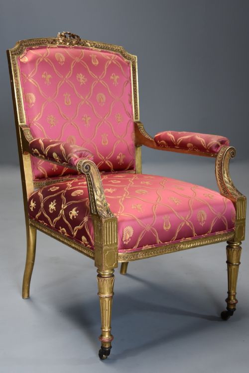 Late 19th Century French Carved Giltwood Fauteuil / Open Armchair of Large Proportions