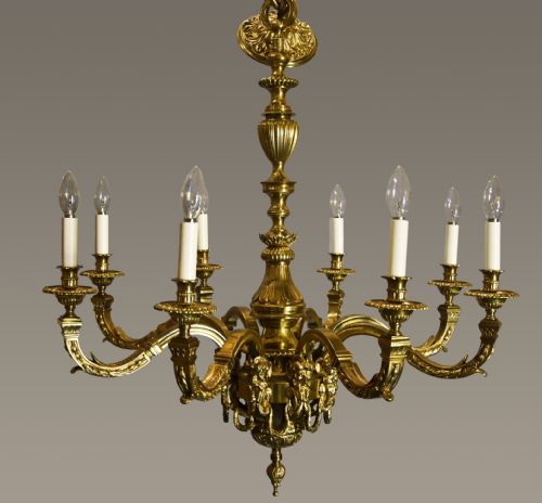 Superb French 19th Century Eight Branch Gilt Metal Chandelier in the Louis XIV Style