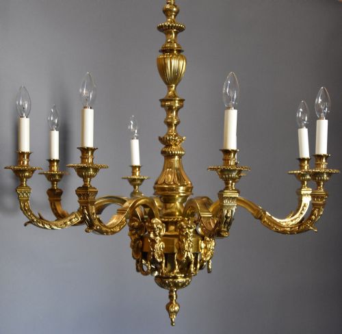fig 1. Superb French 19th century eight branch gilt metal chandelier in the Louis XIV style