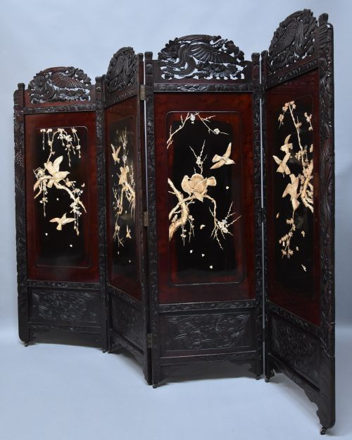 fig 1. Large 19thc Japanese Meiji period four-fold screen of superb quality with shibayama panels