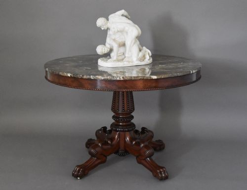 fig 1. Fine quality French 19th century mahogany gueridon table with unusual quatre-form base