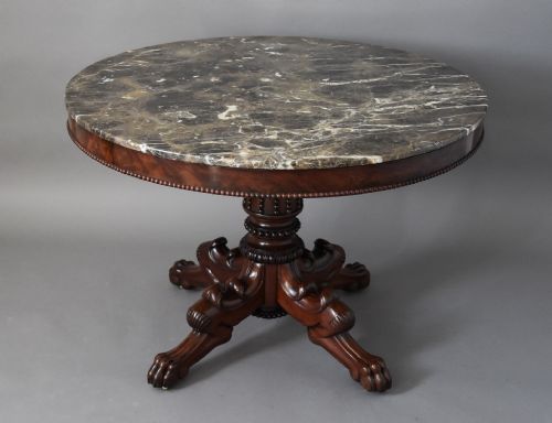fig 3. Fine quality French 19th century mahogany gueridon table with unusual quatre-form base