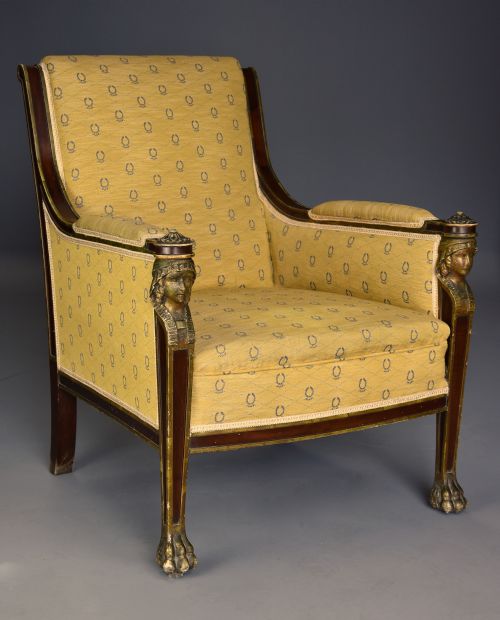 Highly Decorative Early 20th Century French Empire Style Mahogany Armchair