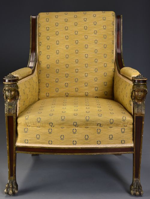 fig 1. Highly decorative early 20th century French Empire style mahogany armchair