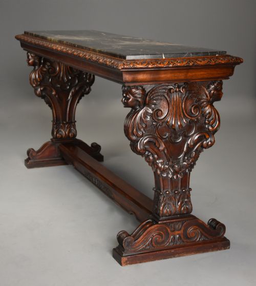 Fine Quality Italian 19th Century Renaissance Style Walnut & Marble Centre Table