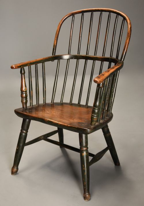 Superb Early 19thc West Country Ash & Elm Hoop Back Windsor Chair with Original Green Paint Finish