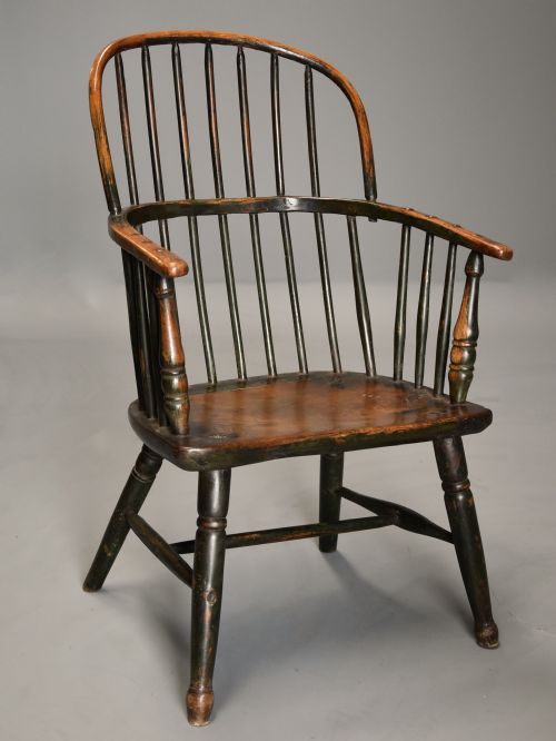 fig 1. Superb early 19thc West Country ash & elm hoop back Windsor chair with original green paint finish