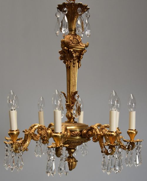 Fine Quality French Eight Branch Ormolu & Cut Glass Chandelier

