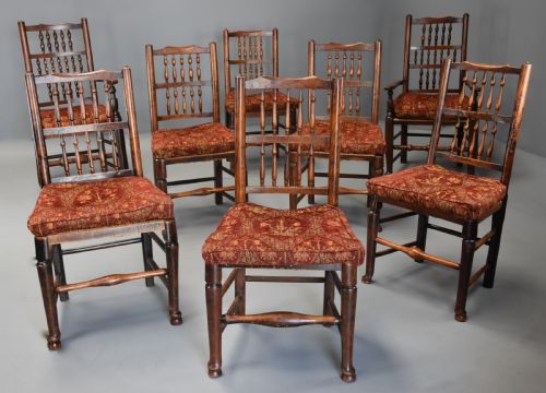 fig 2. Matched set of eight mid 19th century ash spindle back chairs of superb patina