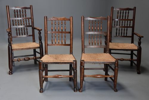 fig 3. Matched set of eight mid 19th century ash spindle back chairs of superb patina