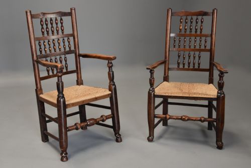 fig 4. Matched set of eight mid 19th century ash spindle back chairs of superb patina