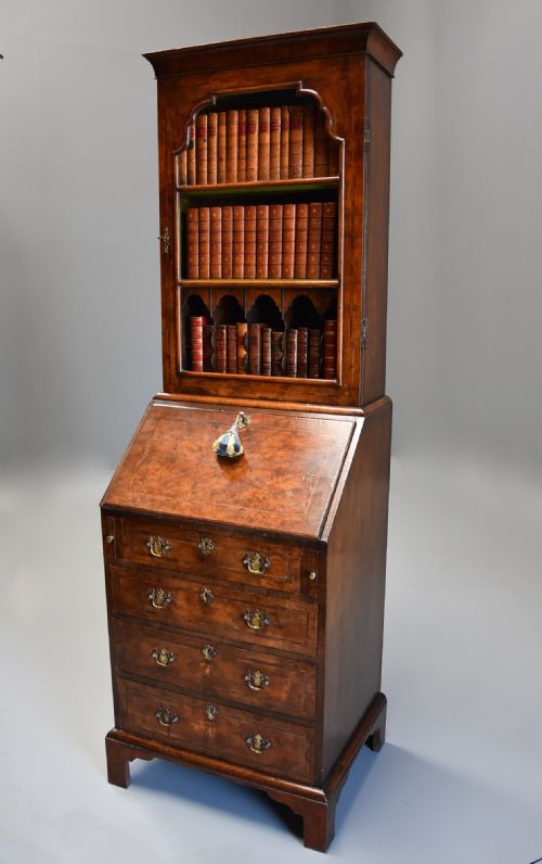 fig 1. Early 20th century fine quality Queen Anne style walnut bureau bookcase of small proportions