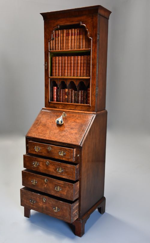 fig 2. Early 20th century fine quality Queen Anne style walnut bureau bookcase of small proportions