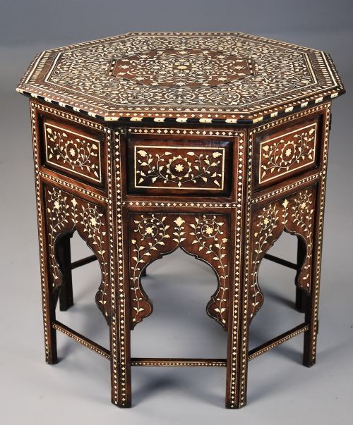Superb Quality Late 19th Century Ivory Inlaid Hardwood Anglo Indian Octagonal Table