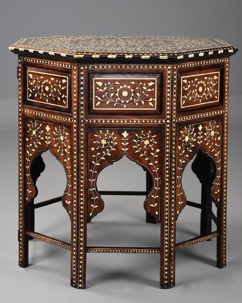fig 1. Superb quality late 19th century ivory inlaid hardwood Anglo Indian octagonal table