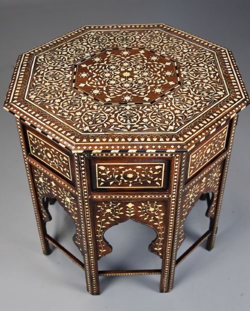 fig 2. Superb quality late 19th century ivory inlaid hardwood Anglo Indian octagonal table
