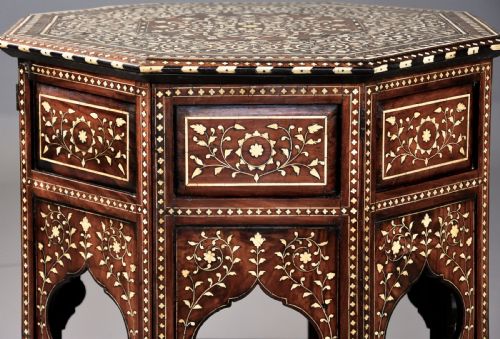 fig 3. Superb quality late 19th century ivory inlaid hardwood Anglo Indian octagonal table